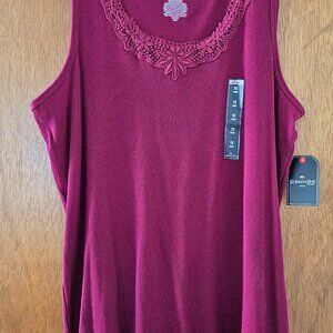 St. John's Bay Cranberry Tank Top with Lace Embroidery